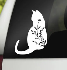Floral Cat Decal l Cat Vinyl Decal | Cat Mom Decal Die Cut Vinyl Decal