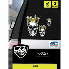 Auto Drive Crown Skull Decals Set of 3 Vinyl Car Stickers Die Cut Vinyl Decal/ Bumper For Windows, Cars, Trucks, Laptops, Etc.