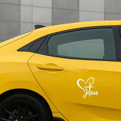 Christian Jesus Heart Cross Decal 7x6.7in – “Jesus” Handwritten Script with Heart and Cross – Waterproof Vinyl Sticker for Car| Die Cut Vinyl Decal