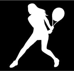 Lady Tennis player Vinyl Die Cut Vinyl Decal/ Bumper For Windows, Cars, Trucks, Laptops, Etc.