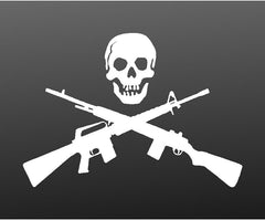 Skull with Crossed Guns Rifle Shotgun Vinyl Die Cut Vinyl Decal/ Bumper For Windows, Cars, Trucks, Laptops, Etc.