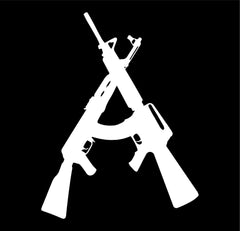 crossed guns AK 47 M16 Rifle Vinyl Die Cut Vinyl Decal/ Bumper For Windows, Cars, Trucks, Laptops, Etc.