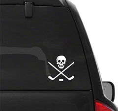 Ice Hockey Skull Crossbones Sticks Vinyl Die Cut Vinyl Decal/ Bumper For Windows, Cars, Trucks, Laptops, Etc.