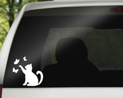 Cat Butterflies Decal Kitten Play Catching Butterfly Cute Car Vinyl Bumper Sticker Window Laptop Tumbler Decal Die Cut Vinyl Decal