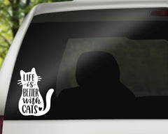Life is Better with Cats Decal l Cat Vinyl Decal | Cat Mom Sticker Decal | Car Decal Bumper Sticker Window Laptop Tumbler Decal Die Cut Vinyl Decal