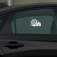 Compass Mountain Car Sticker, 6.96 x 5.9 Inch Adventure Vinyl Decal – Waterproof Compass & Mountain Nature Scene Window Sticker for Cars, Trucks, SUVs, Camping Gear & Outdoor Travel Lovers Die Cut Vinyl Decal