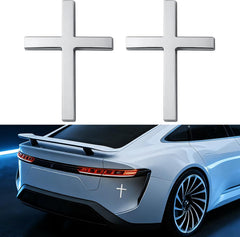 2 Pcs 3D Metal Cross Car Sticker,Self Adhesive Jesus Christian Auto Emblem 2.5"×1.8",Zinc Alloy Waterproof Badge Decal,Cross Sticker for Body Fender Tail Die Cut Vinyl Decal