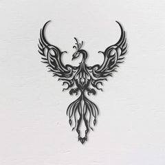 1pc Black Iron Metal Phoenix Wall Decoration - Modern Hanging Art for Stylish Kitchen and Versatile Home Spaces Die Cut Vinyl Decal
