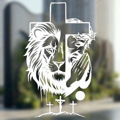 Lion of Judah Jesus Cross Decal 7x7 inch – Christian Car Sticker, Faith Vinyl Decal with Three Crosses, Religious Window Sticker for Truck, Laptop Die Cut Vinyl Decal