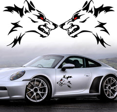 TOMALL 2Pcs Wolf Graphics for Car Body Side Door Stickers Animal Racing Sports Stripe Decals for Car Universal Vinyl Waterproof Wolf Head Decal for Truck SUV Off-Road Vehicle Sticker Decoration Die Cut Vinyl Decal