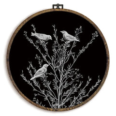 KFXHANGD Minimalist Botanical Bird Round Wall Art Framed Die Cut Vinyl Decal