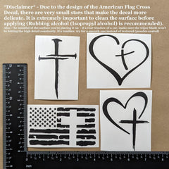 Cross Decal 4 Pack: Cross of Nails, Heart Cross, American Flag Cross, Christian Cross in Heart Decals Die Cut Vinyl Decal