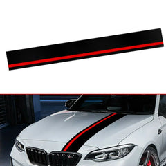 Matte Black W/ Red Rally Stripes Racing Car Body Front Hood Decal Sticker Decor | Die Cut Vinyl Decal/ Bumper For Windows, Cars, Trucks, Laptops, Etc.