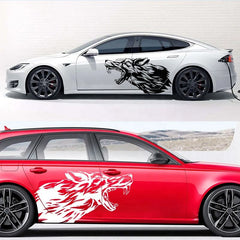 Creative 2pcs Fierce Wolf Car Body Side Skirt Sticker, Die-Cut Decal