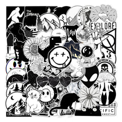 Wholesale 50Pcs Cool Black and White Cartoon Stickers, Die Cut Vinyl Decal