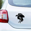 2D Flat, Western Cowgirl Vinyl Decal - Durable Self-Adhesive 2D Car Sticker with Black Silhouette, Flowing Hair & Cowboy Hat Des Die Cut Vinyl Decal