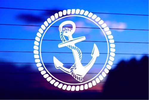 Anchor in rope circle vinyl die cut decal for cars trucks laptops windows