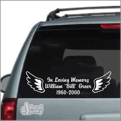 Angel Wings Memorial Vinyl Die Cut Vinyl Decal/ Bumper For Windows, Cars, Trucks, Laptops, Etc.