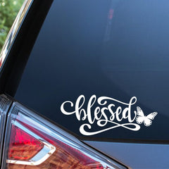 blessed with butterfly vinyl decal on car window