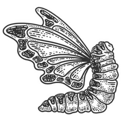Caterpillar With Butterfly Wings Sketch Engraving Sticker Die Cut Vinyl Decal