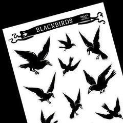 Blackbird Set | 24 Vintage Style Black Bird Raven Crow Die Cut Vinyl Decal