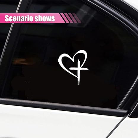 love heart cross vinyl decal black die cut Christian sticker for cars trucks windows laptops