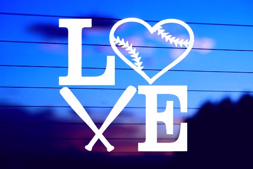 Love Baseball vinyl die cut decal for cars trucks laptops windows