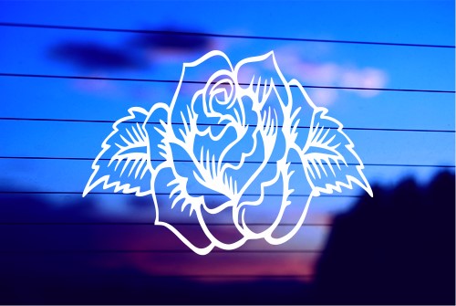 Rose With Leaves vinyl die cut decal for cars trucks laptops windows