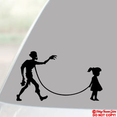 GIRL WALKING A ZOMBIE Die Cut Vinyl Decal