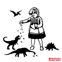 GIRL FEEDING BABY DINOSAURS Die Cut Vinyl Decal
