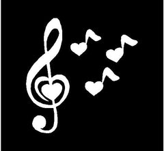 Treble Key Love Heart Notes Vinyl Die Cut Vinyl Decal/ Bumper For Windows, Cars, Trucks, Laptops, Etc.