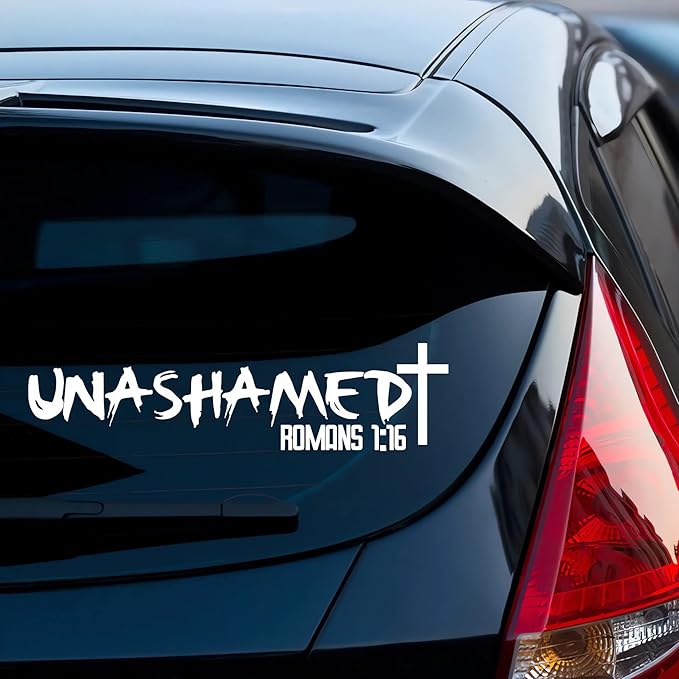unashamed cross romans 1:16 vinyl decal black die cut Christian sticker for cars trucks windows