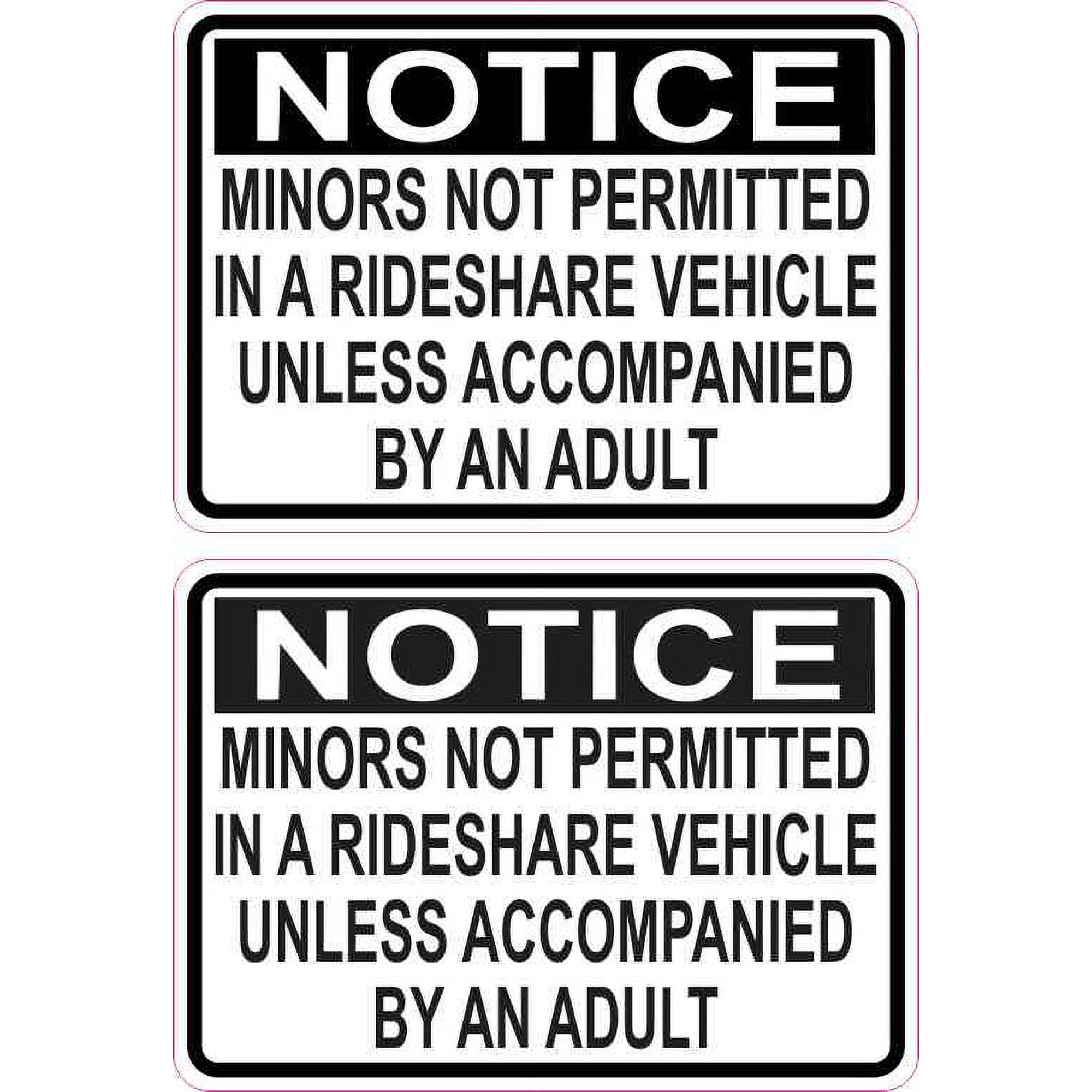 Minors Not Permitted in a Rideshare Vehicle Stickers | Die Cut Vinyl Decal/ Bumper For Windows, Cars, Trucks, Laptops, Etc.