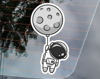Astronaut Floating with Moon  Die Cut Vinyl Decal
