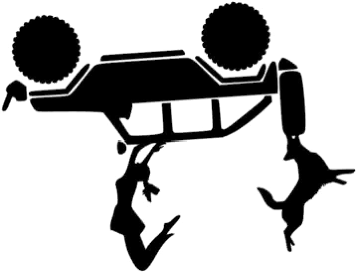 Dog and girl falling from offroad vehicle decal for windshield  Die Cut Vinyl Decal