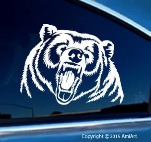 1pc Roaring Bear Head Car Sticker For Laptop, Water Bottle, Car, Truck, Van, Wall, Motorcycle, Car Accessories Die Cut Vinyl Decal