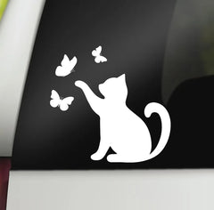 Cat Butterflies Decal Kitten Play Catching Butterfly Cute Car Vinyl Die Cut Vinyl Decal