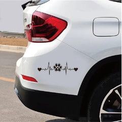 MAKTEM Paw Print Silhouette Heartbeat Car Sticker, Die Cut Vinyl Decal