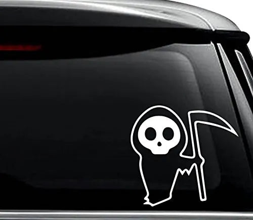 1PC Black & White Cute Cartoon Grim Reaper Vinyl Sticker - DIY Decal for Car Window Laptop Accessories Die Cut Vinyl Decal