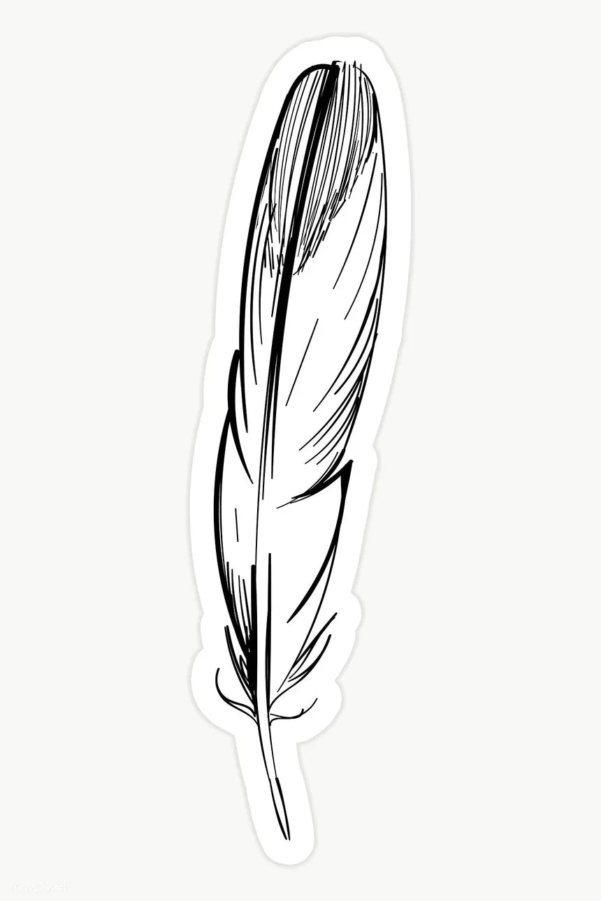 a black and white drawing of a bird's feather Die Cut Vinyl Decal