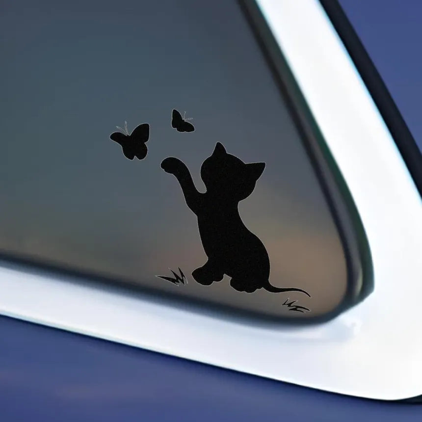 DUSCOKE Cat Butterflies Vinyl Decal - Kitten Play Catching Butterfly Die Cut Vinyl Decal