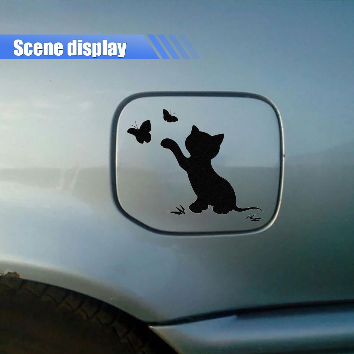Cat Butterflies Vinyl Decal - Kitten Play Catching Butterfly Car Sticker, 6.1'' × 4.5'' Cute Car Window Bumper Sticker, Waterproof Auto Decoration Decal for Vehicle Mirror Wall Die Cut Vinyl Decal