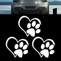 3 PCS Car Dog Paw Love Heart Vinyl Decal, Die Cut Vinyl Decal