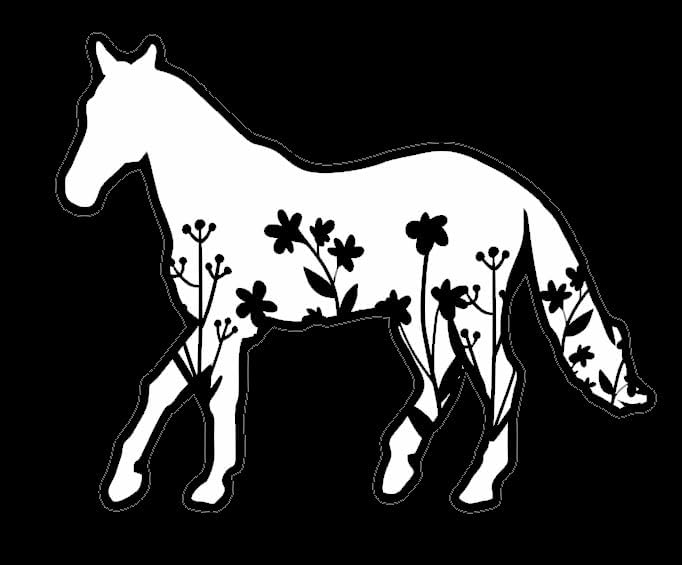 MAKTEM Horse White Silhouette in Motion Car Decal with Floral Design, Cowboys Western Iconic  Die Cut Vinyl Decal