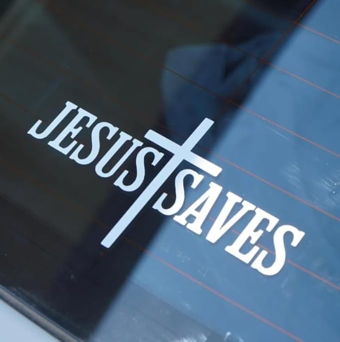 Jesus Saves Sticker 7x4 – Christian Jesus Sticker for Car, Laptop, Water Bottle – Waterproof Vinyl Religious Decal, Faith Gift Die Cut Vinyl Decal