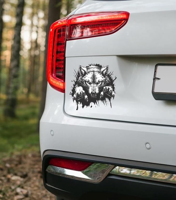 Peeking Wild Wolf with Paws Decals , Die Cut Vinyl Decal