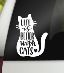 Life is Better with Cats Decal l Cat Vinyl Decal | Cat Mom Sticker Decal | Car Decal Bumper Sticker Window Laptop Tumbler Decal Die Cut Vinyl Decal