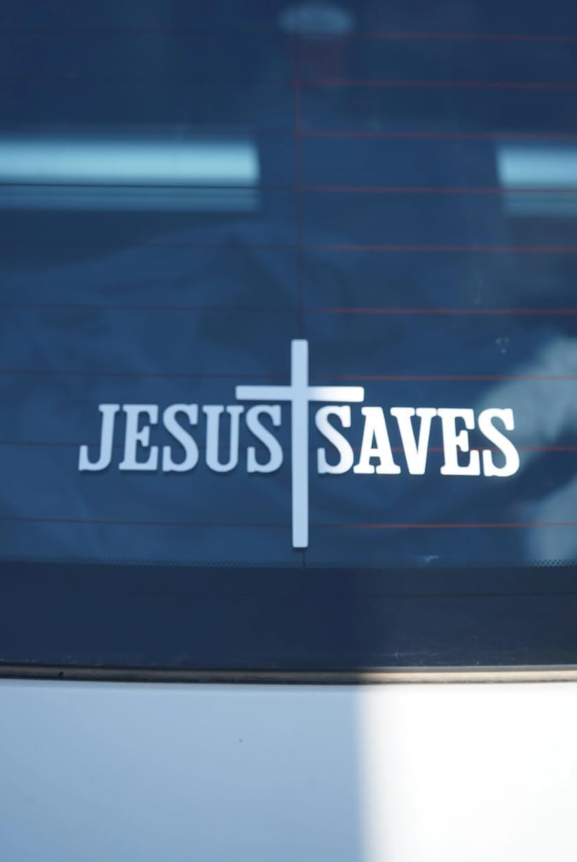 Jesus Saves Sticker 7x4 – Christian Jesus Sticker for Car, Laptop, Water Bottle – Waterproof Vinyl Religious Decal, Faith Gift Die Cut Vinyl Decal