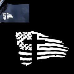 Hugwits American Flag with Cross Car Decal Die Cut Vinyl Decal