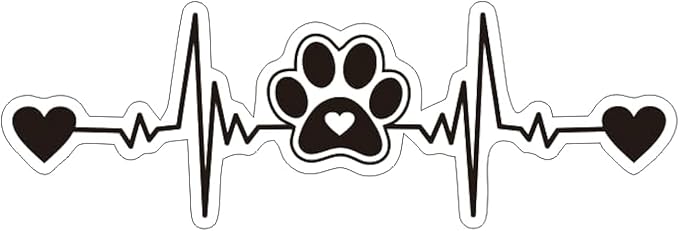 MAKTEM Paw Print Silhouette Heartbeat Car Sticker, Die Cut Vinyl Decal
